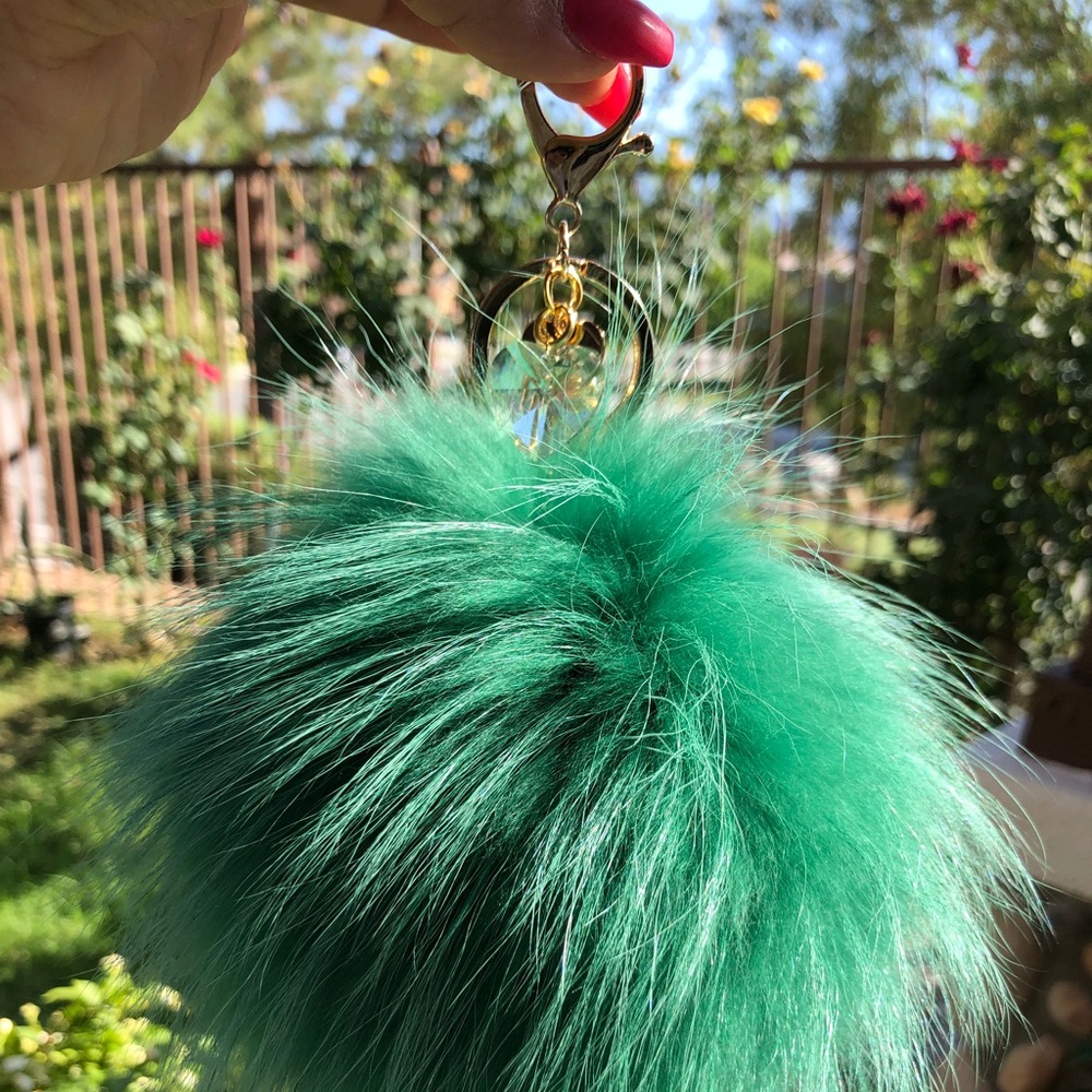 Green XL Pom Pom Swarovski Keychain